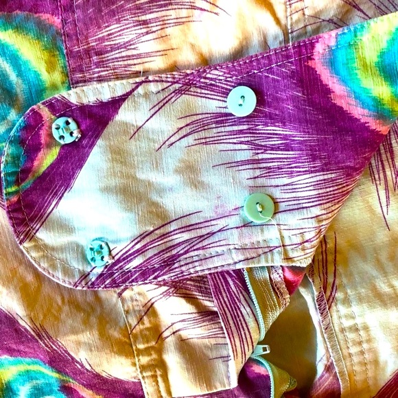 Vintage Y2K Neon Linen Nanette Lapore Baby Blue Mini skirt with Peacock Feathers - Picture 4 of 12